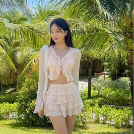 多巴胺绝美辣妹高级感长袖外衫裙款三件套比基尼Bikini分体泳衣女