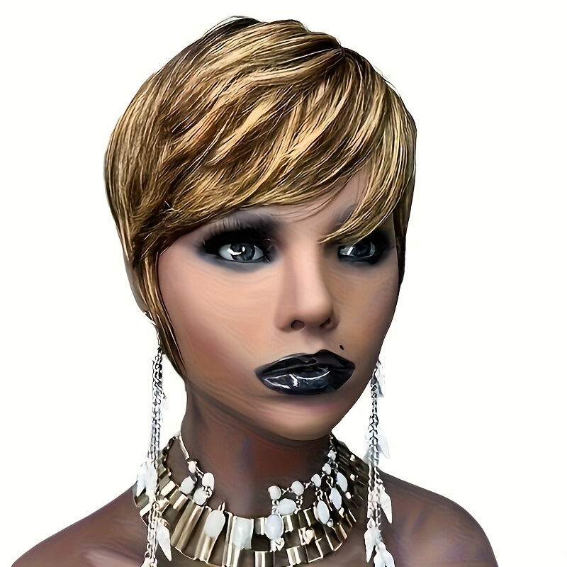 1Pc Elegant Ladies Short Pixie Cut Wig Heat Resistant Synthetic Hair Natural Layered Style with Side Bangs