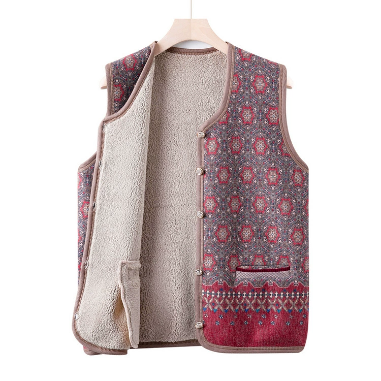 Бабушка осень-зима новый плюшевый жилет кардиган среднего и старшего возраста вязаный свитер без рукавов мама осень утолщенные плечи