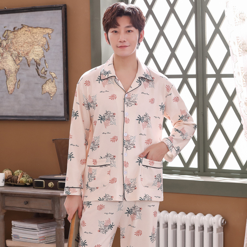 Pijamas de los hombres de manga larga de algodón de primavera y otoño delgada más el tamaño de prendas de vestir exteriores de los hombres pijamas de invierno homewear