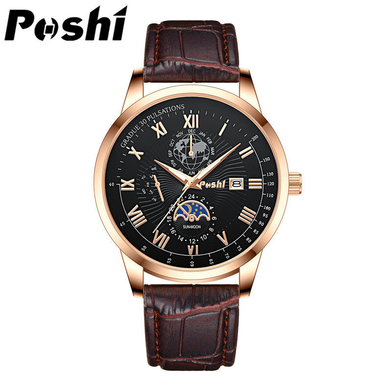 Poshi bienes genuinos, reloj de cuarzo, calendario impermeable, reloj deportivo
