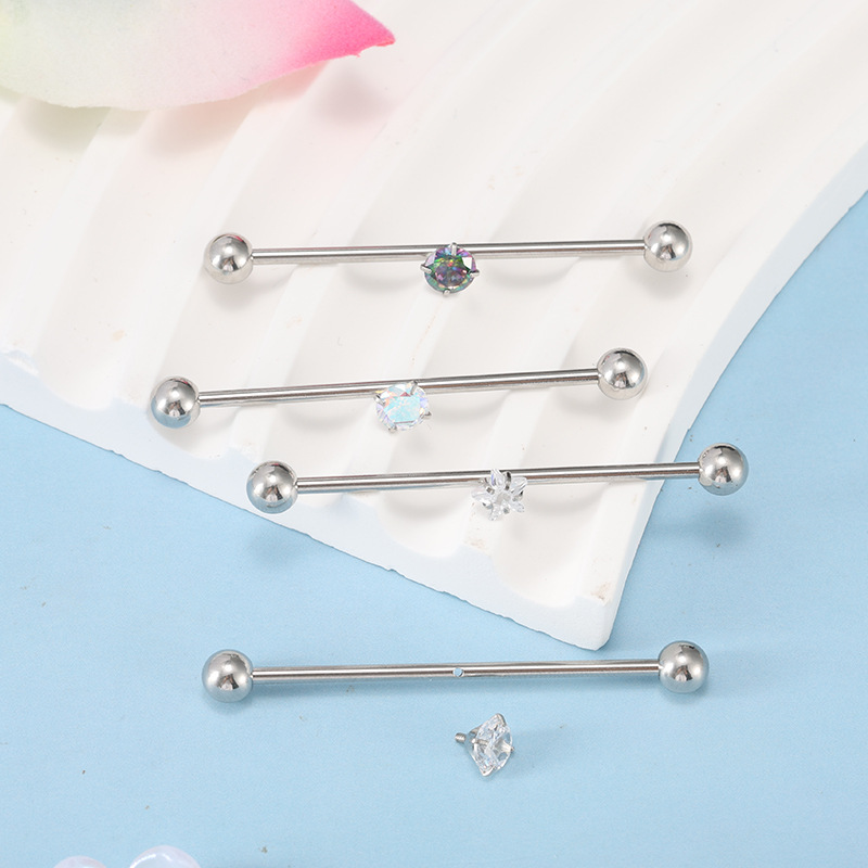 New Stainless Steel Single-Hole Stud Earrings with Piercing Design, Minimalist Double-Ended Ear Bridge, Cartilage Industrial Barbell detail image 8