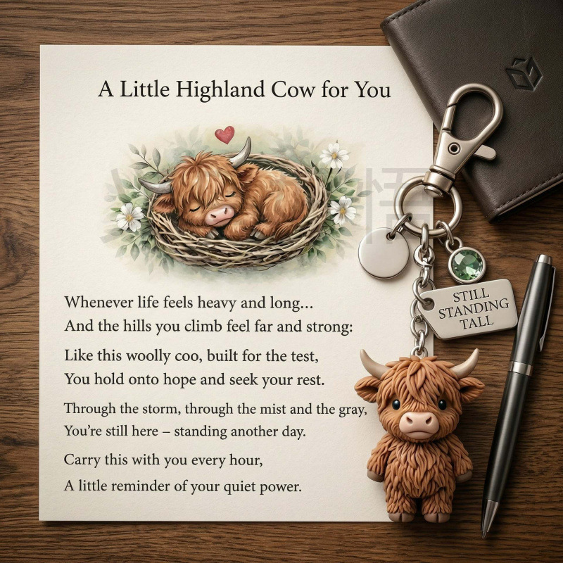 跨境新品Little Highland Bull Keychain安静小高地牛钥匙扣挂件