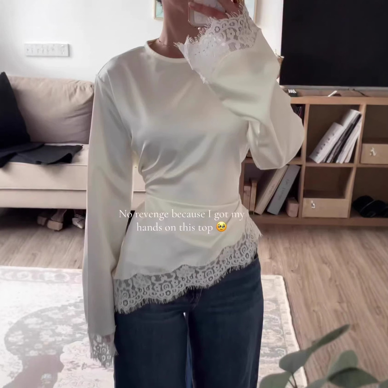 European and American Fashion Cross-Border Style 2026 New Round Neck Solid Color Long Sleeve Irregular Hem Lace Trim Base Shirt T-Shirt for Women European and American Fashion Cross-Border Style 2026 New Round Neck Solid Color Long Sleeve Irregular Hem Lace Trim Base Shirt T-Shirt for Women