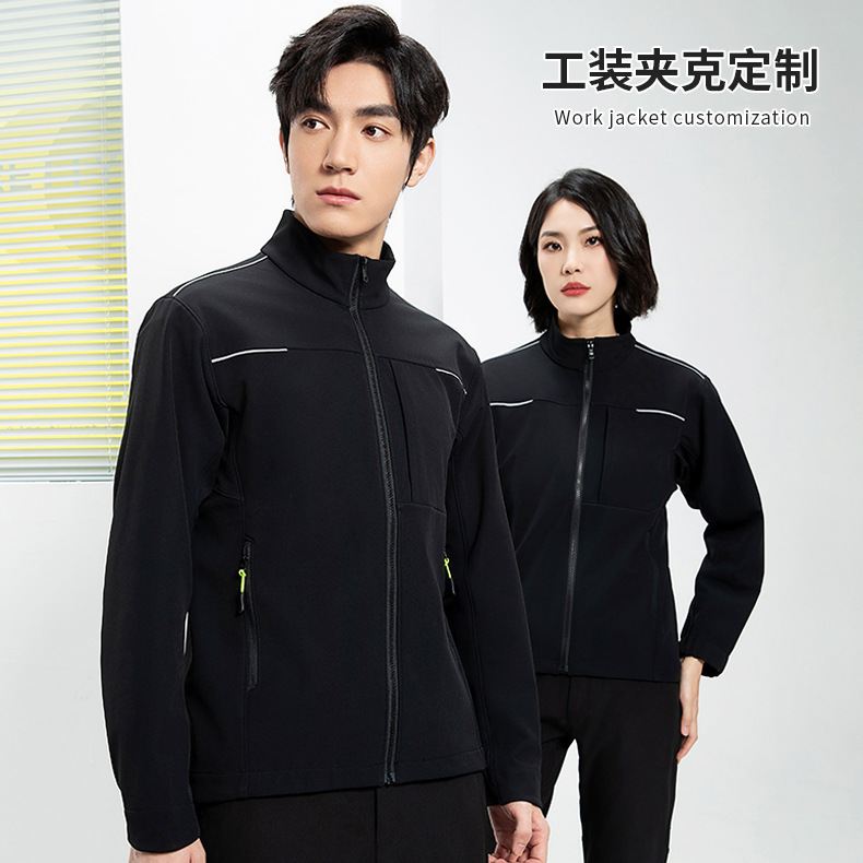 fleece-lined warm stand collar windproof waterproof jacket safety reflective men's coat frock jacket high-level custom