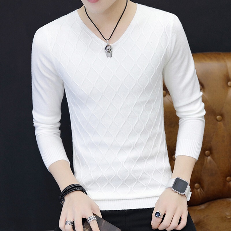 Solid Color Knitwear Men's Korean Style 2025 New Slim Knitwear V Neck Knitwear Autumn Bottoming Shirt Men's Top Trendy