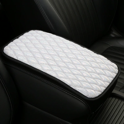 Armrest box pad Fiber Car Armrest Box Pad - white-diamond-pattern