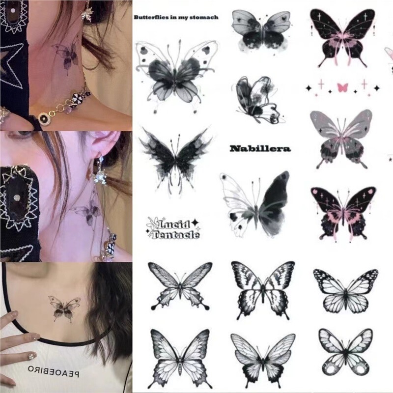Colorful Butterfly Tattoo Stickers Dark Sexy Female Waterproof Long-Lasting High-End Ins Clavicle Sticker Tattoo Sticker Butterfly