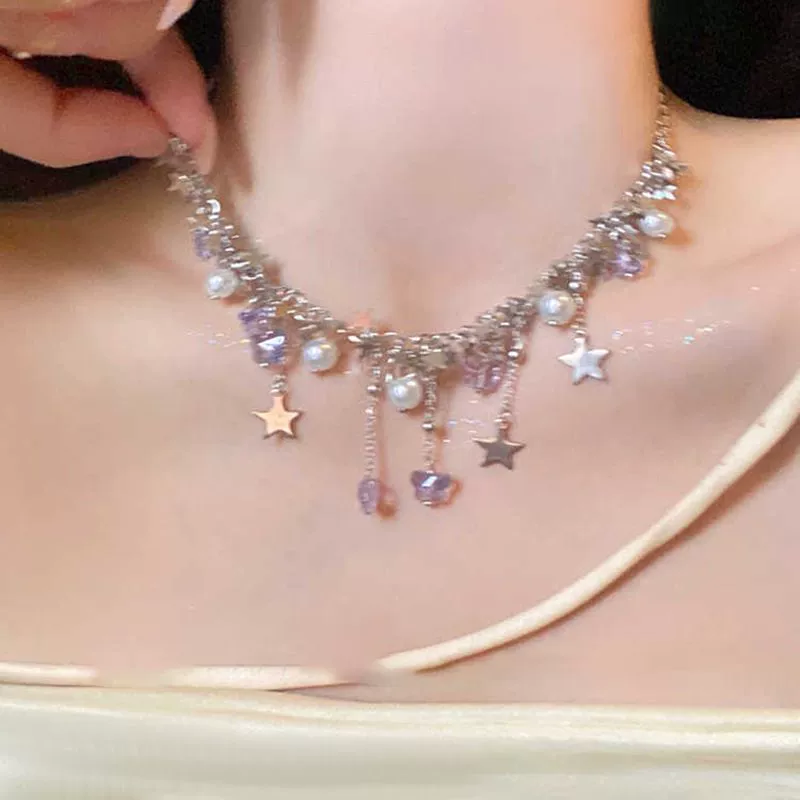 Cute necklace from pearl with tassels, chain for key bag 