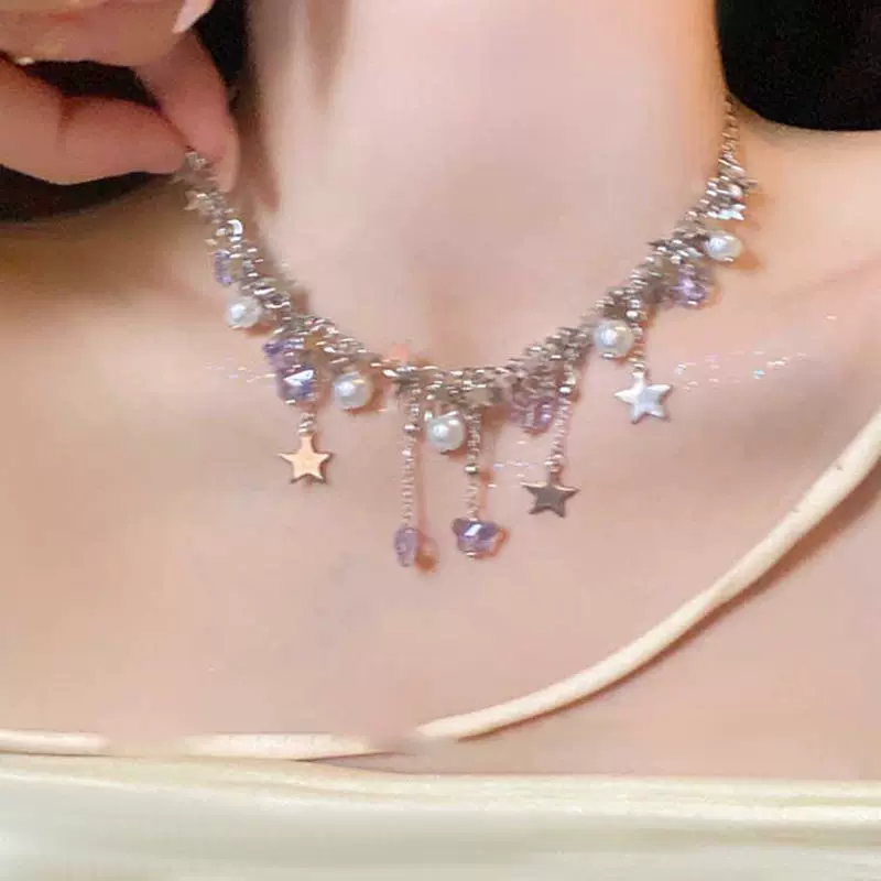 Cute necklace from pearl with tassels, chain for key bag 