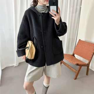 26新款通勤双面羊毛毛大衣中长款连帽韩版宽松小香风加厚外套
