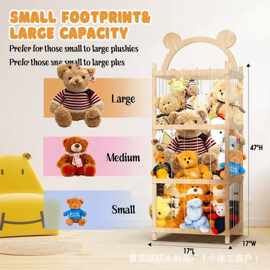 跨境木质玩具收纳架可移动儿童房毛绒玩具整理架落地玩偶展示架