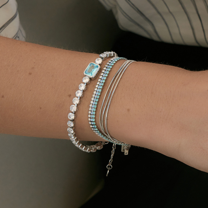 Wanxing Stainless Steel Lock Buckle Bracelet Niche Design Hollow Long Flat Cross Chain Round Snake Chain Cross-Border Jewelry Wholesale