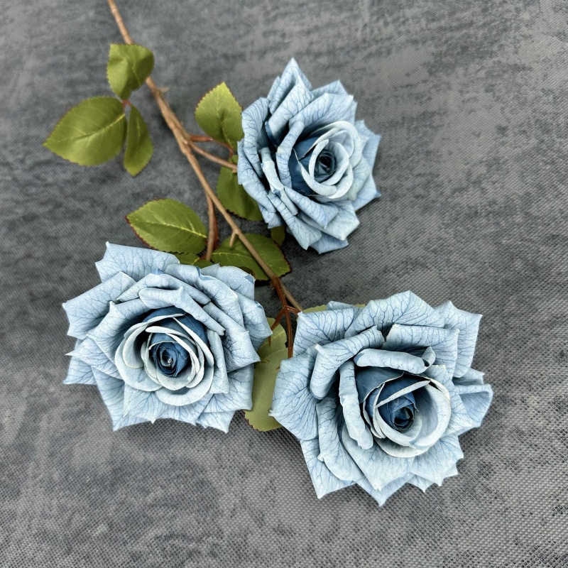 Revestimiento de simulación malla 3 cabezas diamante rosa boda decoración del hogar decoración de flores falsas hechas a mano transfronterizas al por mayor