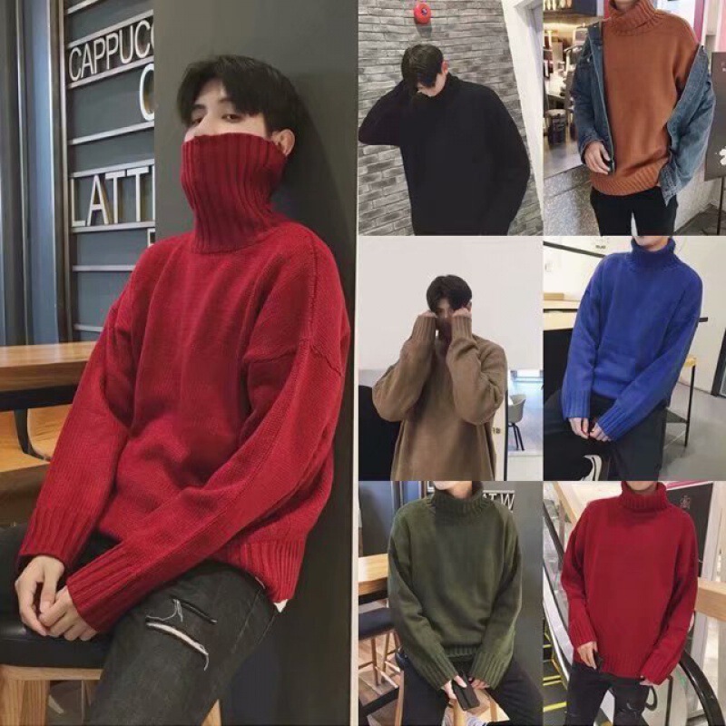 Autumn and Winter Hong Kong Style Men's Solid Color Turtleneck Sweater Korean Loose Fashionable Couple Student Lazy Knitted Sweater