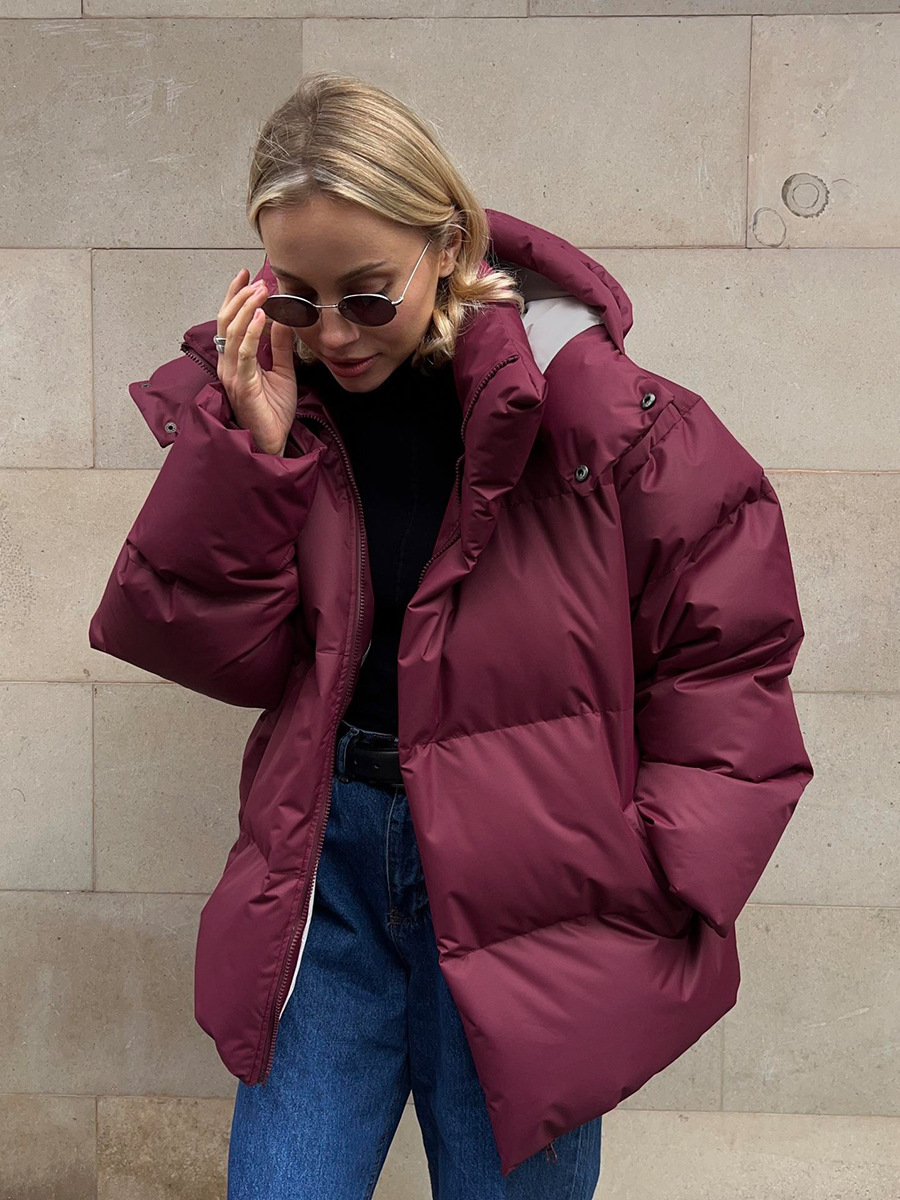 Chaquetas acolchadas de algodón transfronterizas para mujer, invierno 2025, nuevo estilo europeo y americano, chaquetas acolchadas holgadas de color sólido, abrigos de algodón con capucha. image 5