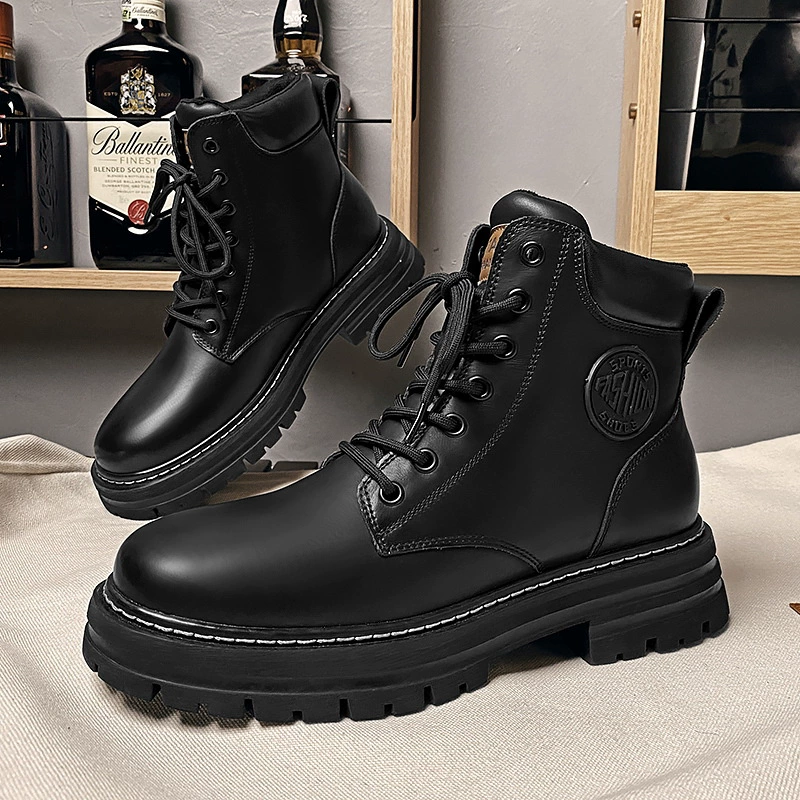 Martens, мужские нескользящие высокие флисовые теплые туфли для отдыха, кожаные туфли в английском стиле, осень