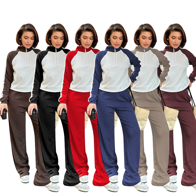 211475 Spring Autumn New Cross-Border European And American Color-Block Long-Sleeve Zipper Sweatshirt Women's Fashion_ecoleips.com