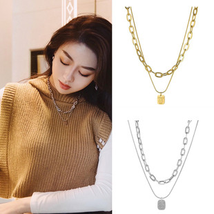Japanese and Korean Star Same Style Double Layer Stacked Letter Love Letter Pendant Necklace Female Niche Design Sense Non-fading Clavicle Chain