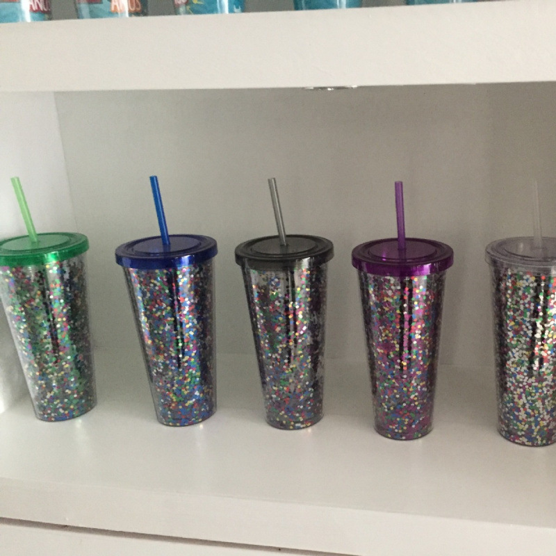 Plastic Cup Suction Tube Cup Transparent Creative Coffee Beverage Double Layer Water Cup Portable Easy Cup Foreign Trade Amazon Cup