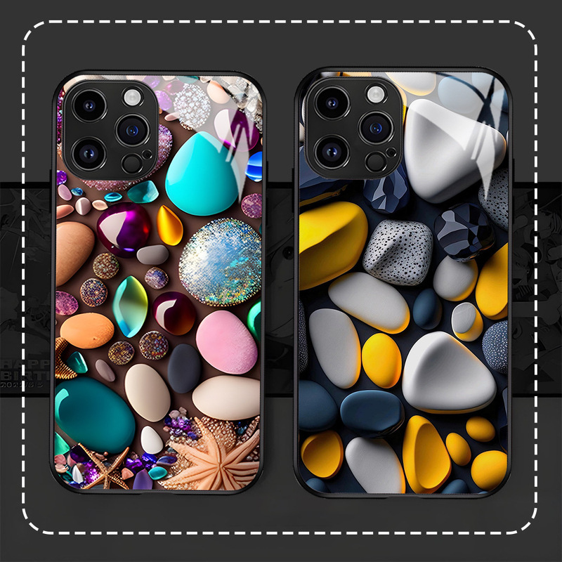 Cross-Border Hot-Selling Creative Pebble Phone Case for iPhone 16 Pro, Suitable for Apple 17Pm Glass Case, 15 Women's Model