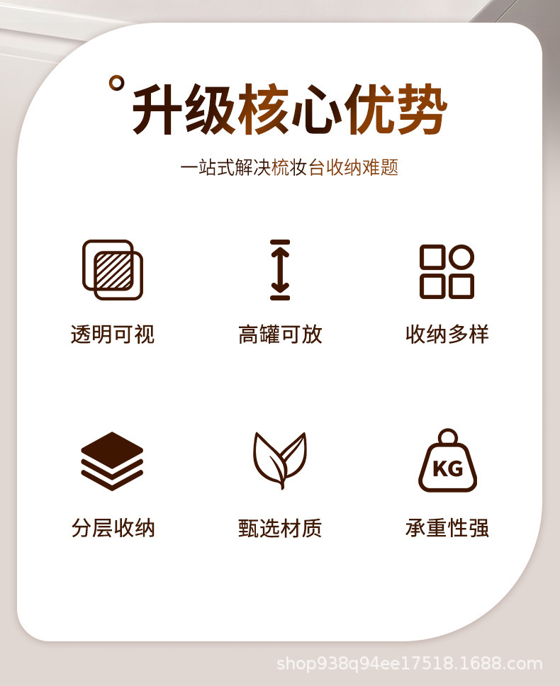 斜口化妆品收纳盒透明抽屉式桌面斜口置物架大容量梳妆台护肤品整