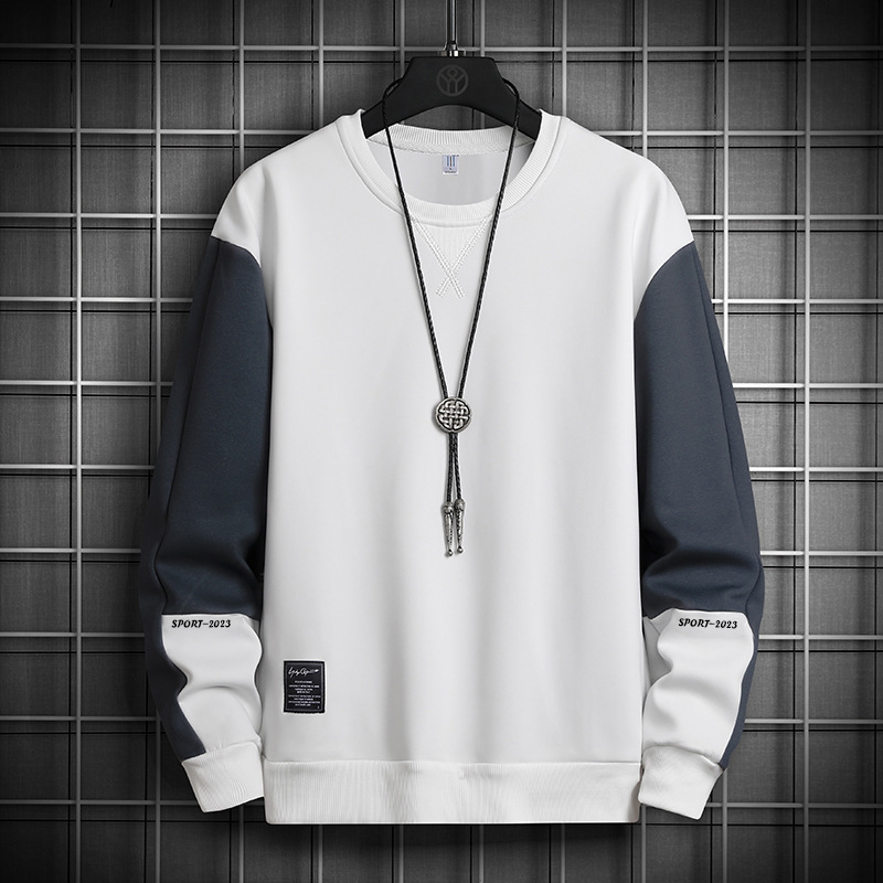 Fashionable Brand Sweatshirt Men's Spliced Round Neck Spring & Fall Men's Korean Style Slim Youth Casual Versatile Personalized Top Jacket