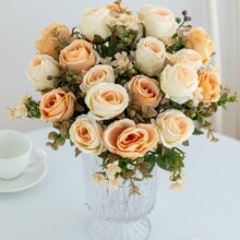 爆款 仿真秋7叉古典玫瑰花束 绢花假花绢布花婚庆手捧花家居摆件