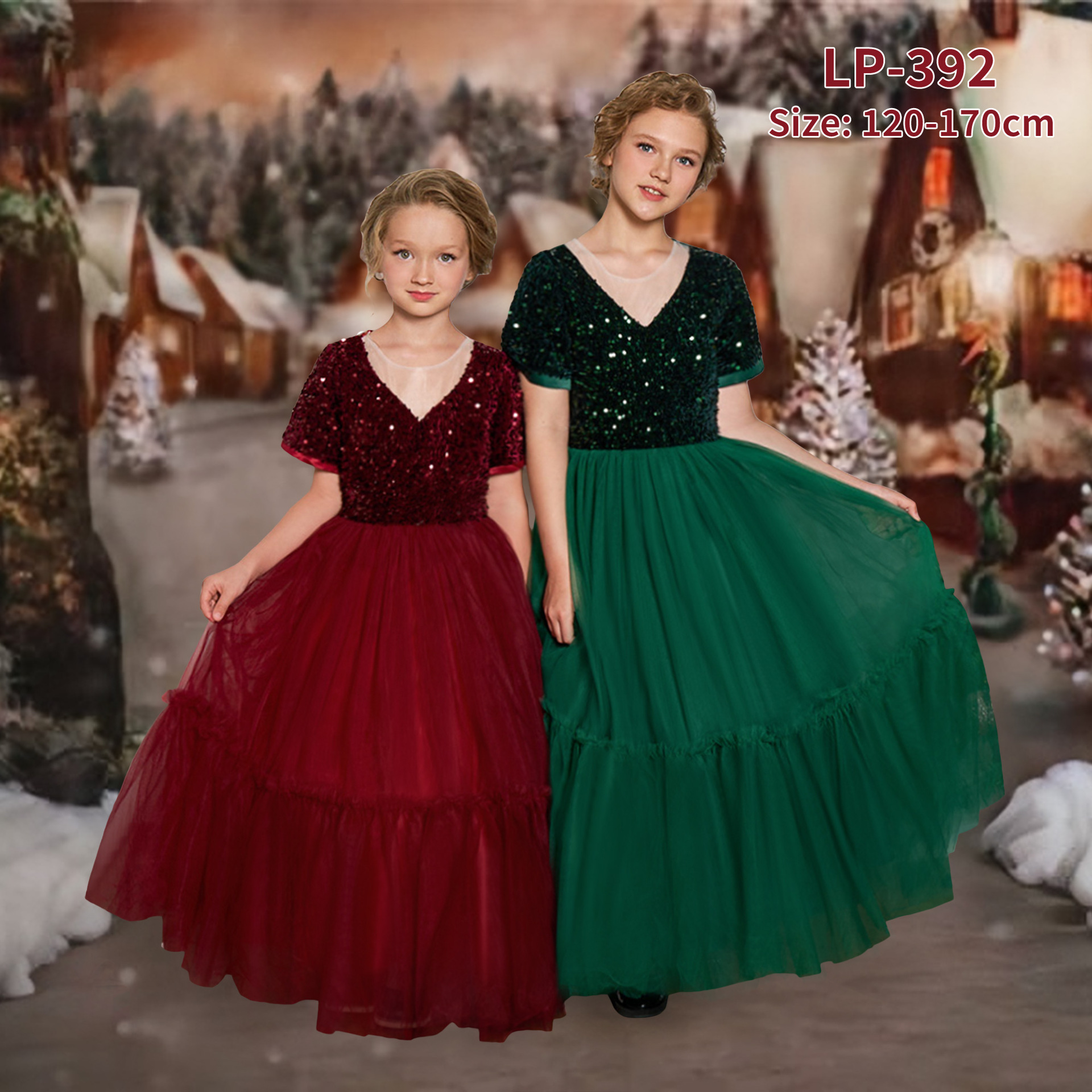 Comercio exterior nuevas niñas vestido de princesa vestido medio y grandes niños malla vestido fino brillante fiesta de Navidad princesa vestido image 4