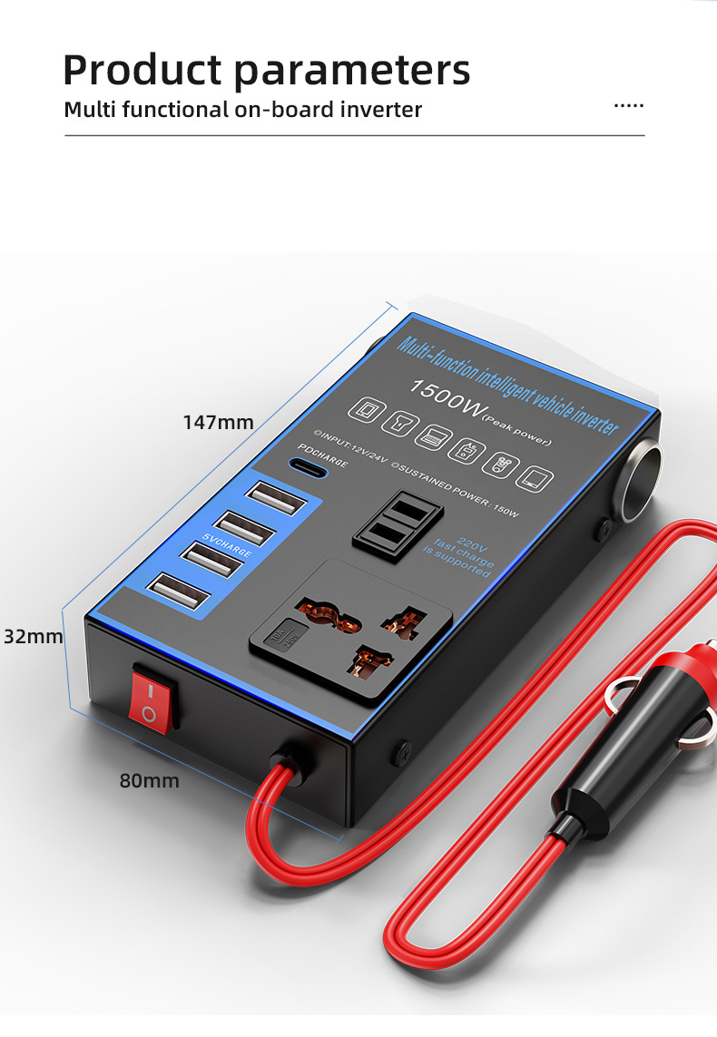 Car Inverter 12V24V Universal to 220V Car Power Socket Truck Smart Charging Inverter Converter