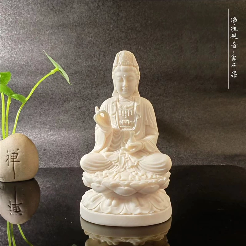 Резная чистая бутылка цвета слоновой кости, статуя Гуаньинь Бодхисаттвы, 13*7,5*6,5 см, домашний зал, настольная подарочная коробка, украшения для рукоделия