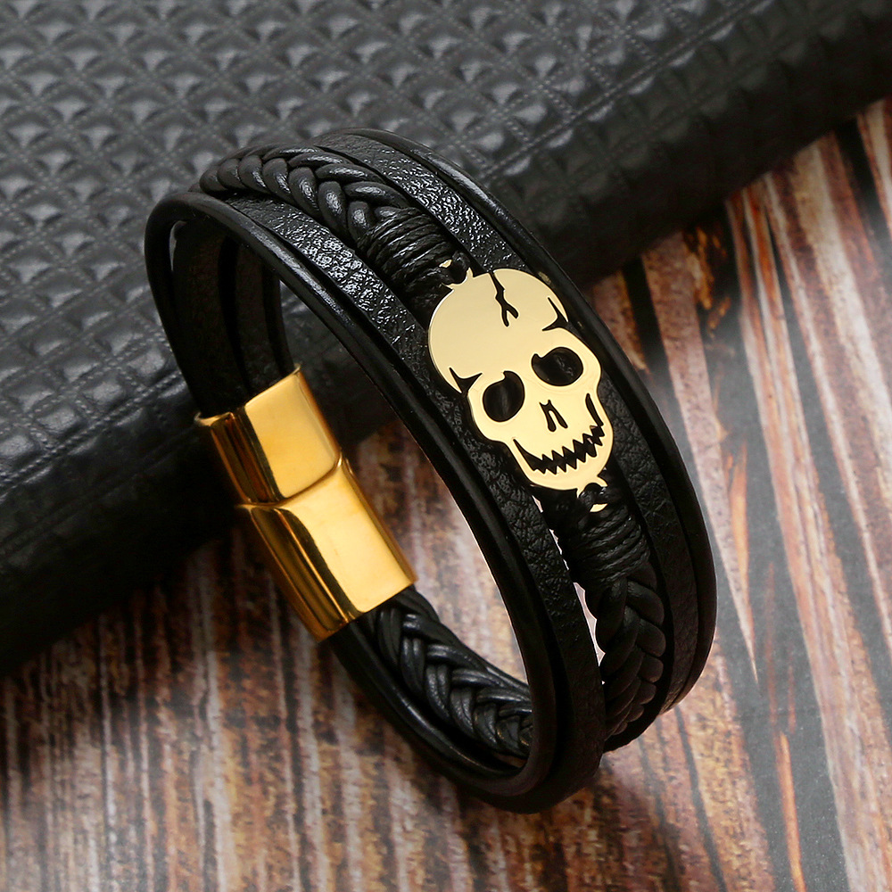 Punk Skull Stainless Steel Titanium Steel Braid Men's Bracelets display picture 6