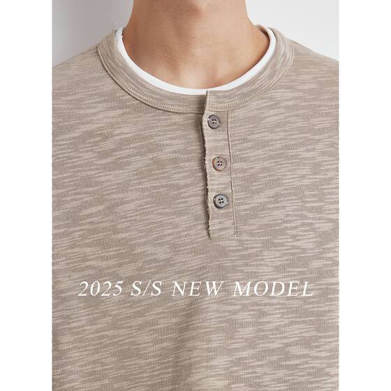 Also Men's Henry Collar Fake Two-piece Long-sleeved T-shirt Men's Spring New American Style Retro Loose Inner Base Shirt