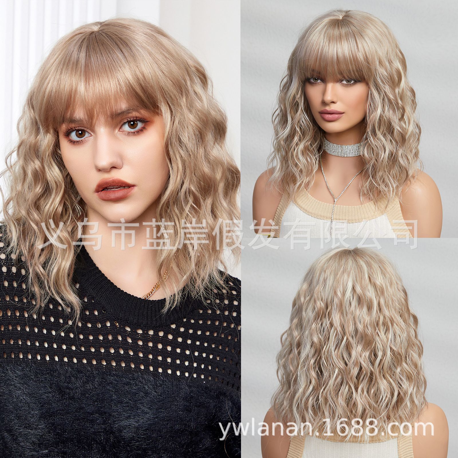 Shein transfronterizo europeo y americano Peluca de pelo corto de las mujeres de la cubierta de la cabeza completa de simulación de lana natural pequeña fábrica de pelo rizado corto rizado en stock