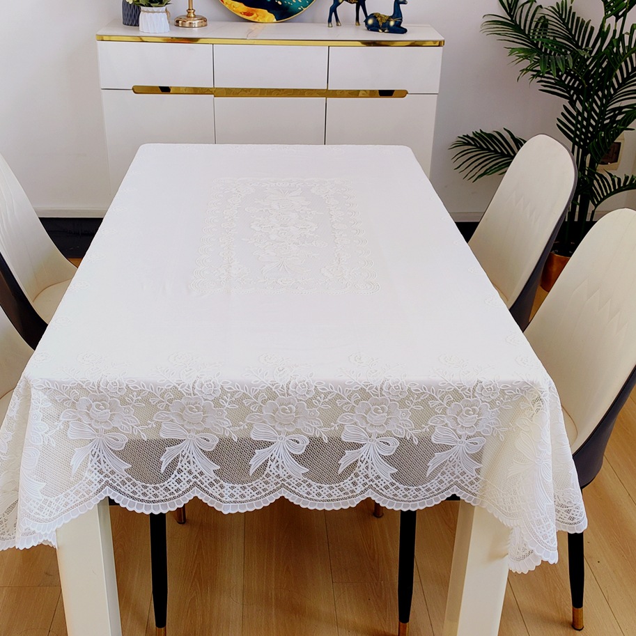 Off-White Bow-Knot Pvc Tablecloth Rectangular Waterproof and Oil-Proof No-Wash Tablecloth Wholesale All Sizes