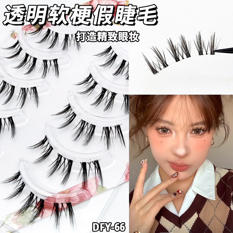 Perezoso ultra-fino tallo transparente curling tufted pestañas postizas naturales pequeño diablo de una sola pieza pestañas novato