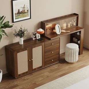 Retro Style Cupboard Dresser Integrated Bedroom Solid Wood Frame Bedside Storage Cupboard Small Apartment Desk Dresser