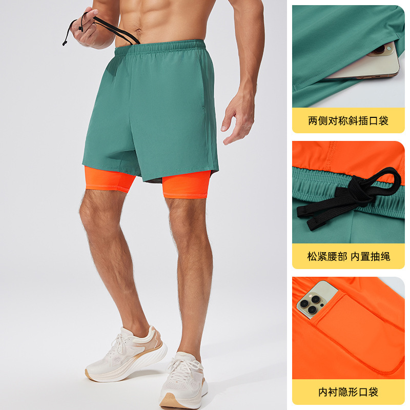 Cross-Border Large Size Breathable Training Men's Elastic Lining Anti-Exposure Fake Two-Piece Shorts Outdoor Running Sports Shorts