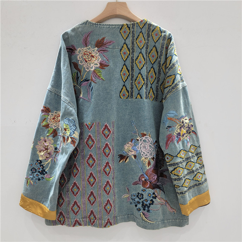 Chaqueta de Mezclilla Desgastada con Bordado, Corte Holgado, para Otoño