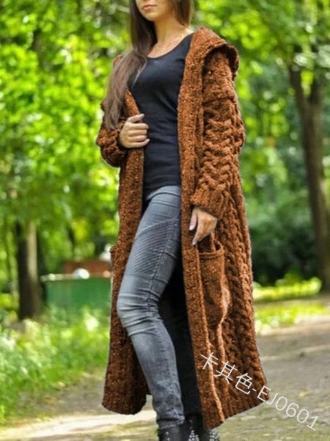 Comercio exterior transfronterizo 2023 europeo y americano nuevo cardigan Twist trenza estilo perezoso con capucha cardigan largo suéter Otoño e Invierno ropa de mujer image 7