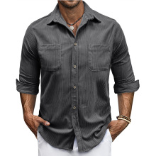 秋冬季亚马逊男士休闲衬衫欧美跨境男装长袖灯芯绒衬衫翻领上衣