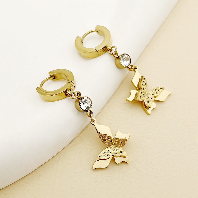 Cute Animal Butterfly Stainless Steel Plating Inlay Zircon Drop Earrings 1 Pair display picture 4