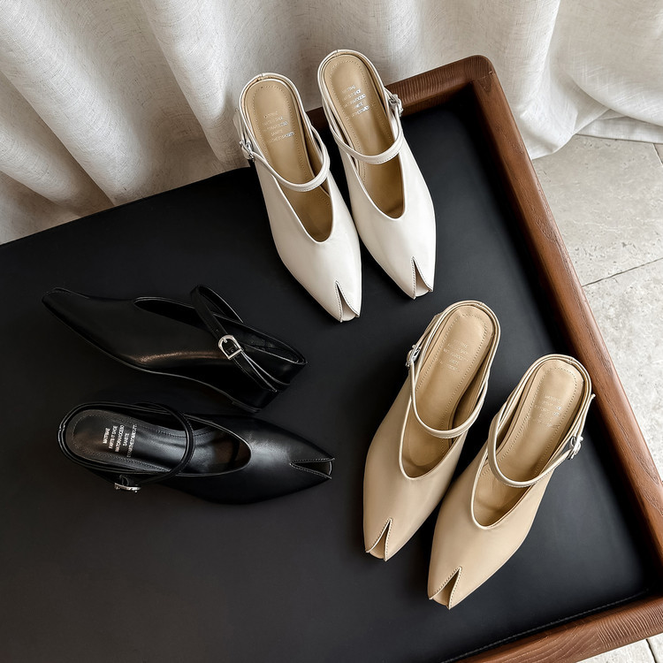 Sandal nữ hở mũi gót nêm cao da bò tăng chiều cao quai ngang — màu đen, màu trắng, màu mơ chi tiết 89