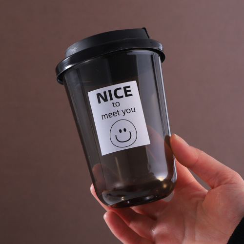 Disposable coffee cup pet cold drink cool black warrior transparent with lid black thickened 500 cup ice American commercial