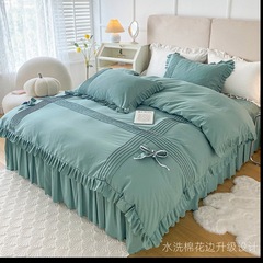 Winter and spring new arrival quilted thickened washed cotton edge four-piece set small floral bed sheets fitted sheet with skirt quilt cover
