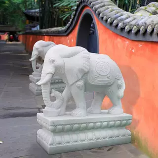 石雕大象汉白玉小象一对石象庭院酒店门口装饰摆件石头吸水象