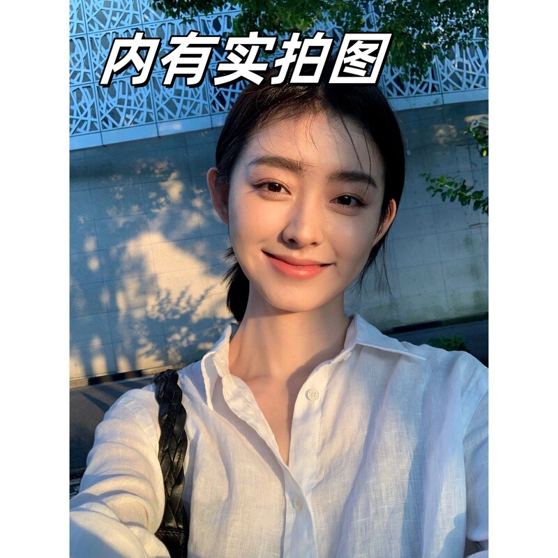 Rl Classic Pony Logo Raffia Linen Shirt Women's Long-Sleeved Loose Pure Color Top Women's Work Clothing Sun Protection White Shirt