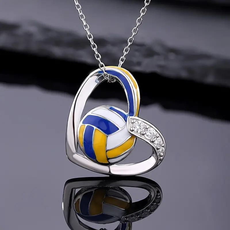 Cao Shi Amazon's Popular Heart-Shaped Necklace for Women, Metal Painting Oil Volleyball Niche Design, Sports Style Fashionable Necklace