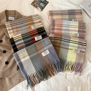 2024 New Imitation Cashmere Plaid Scarf Women's Fashion Easiest for Match Autumn and Winter Scarf Student Couple Thickened Shawl Wholesale