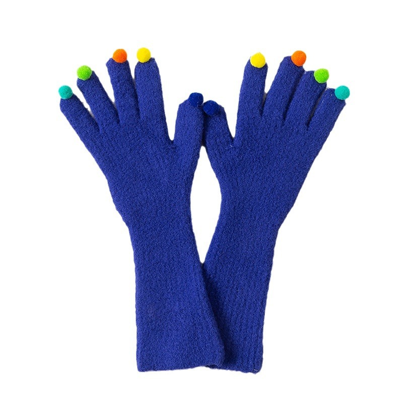 Bunte Plüschballhandschuhe Wintermädchen niedlicher Student Radfahren verdicktes Paar warmer Touchscreen_voghion.com